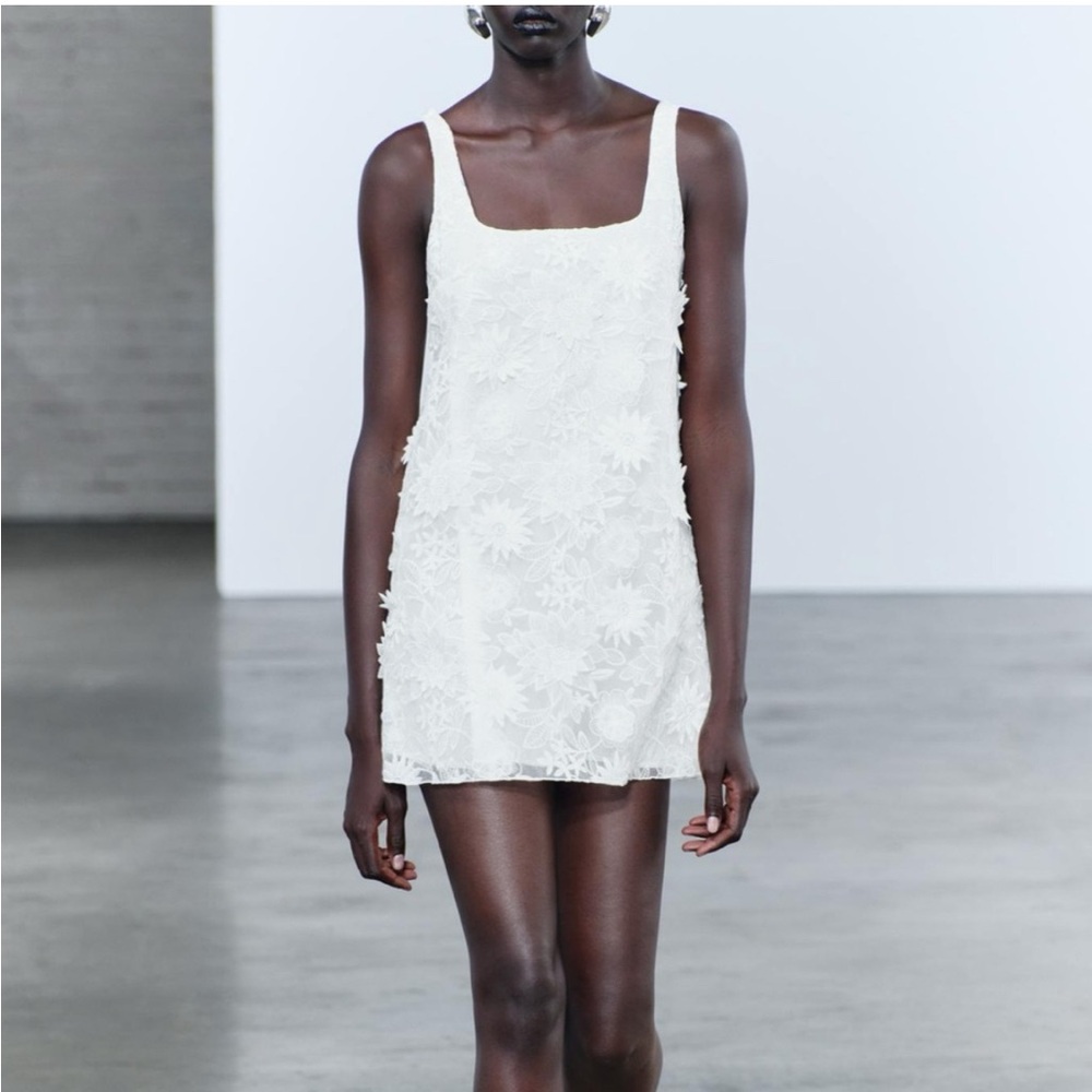 zara white floral applique dress